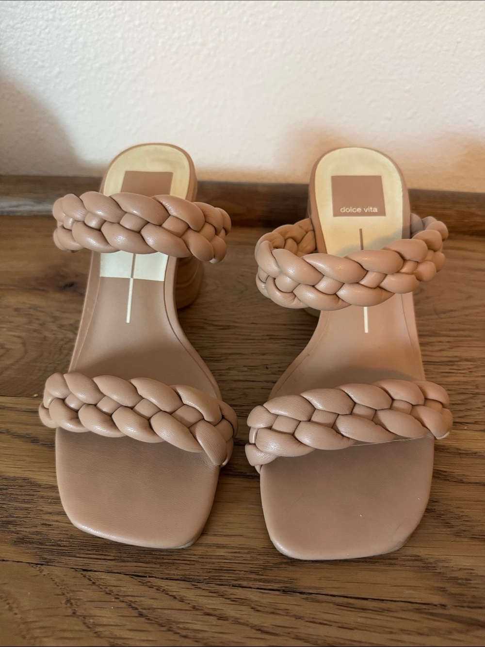 Dolce Vita Braided Double-Strap Slide Heels - Beige size 7